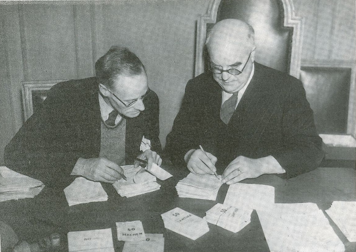 John FitzGerald (right) Returning Officer at the election for the for NUM president in 1945