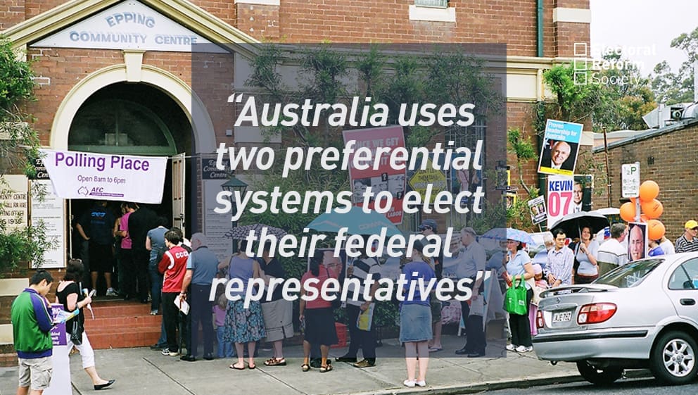 Australia uses two preferential systems to elect their federal representatives