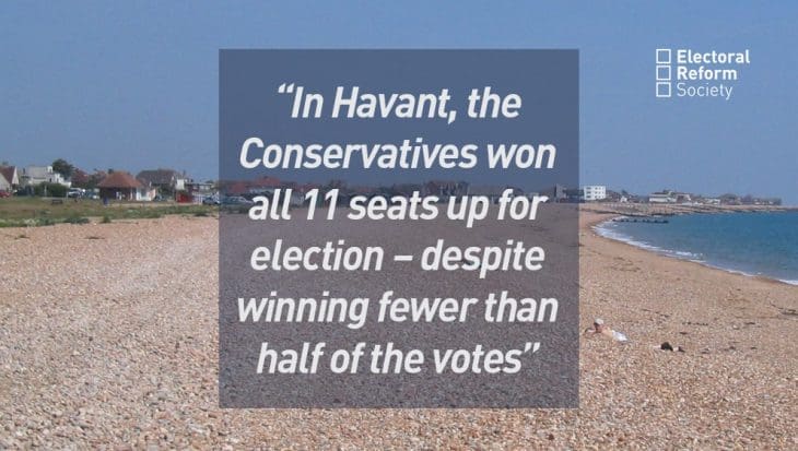 In Havant, the Conservatives won all 11 seats up for election – despite winning fewer than half of the votes