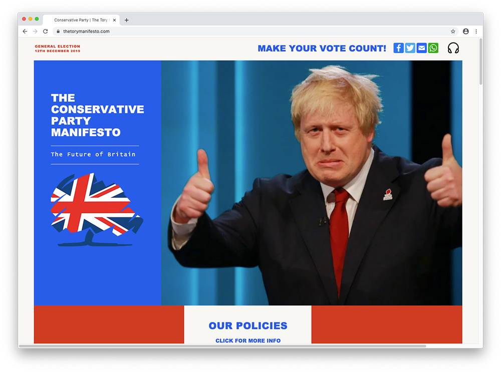 12 Screenshot of The Tory Manifesto website