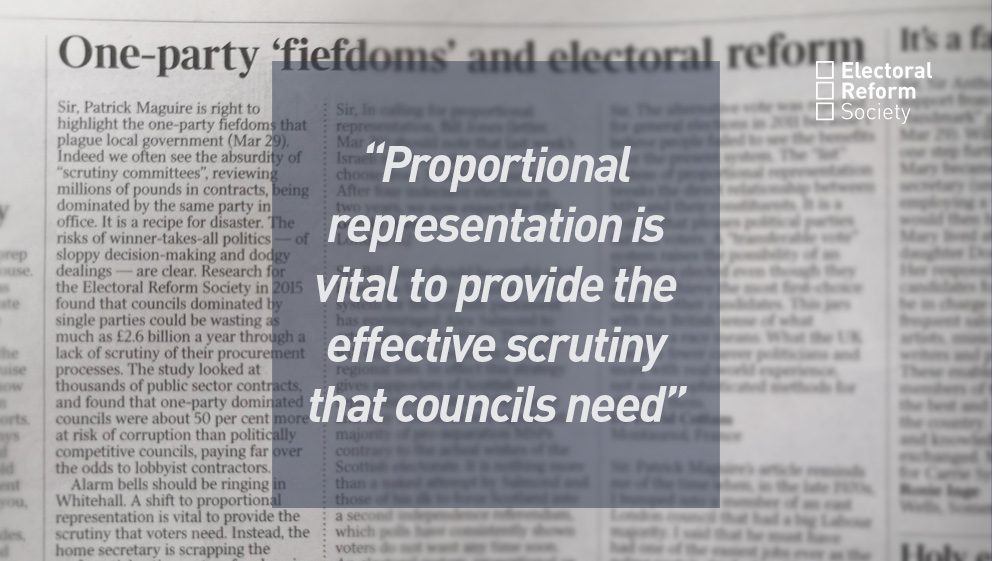 Proportional representation is vital to provide the effective scrutiny that councils need