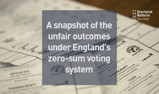 A snapshot of the unfair outcomes under England’s zero-sum voting system
