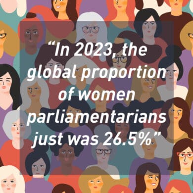 In 2023 the global proportion of women parliamentarians just was 26 point 5 percent
