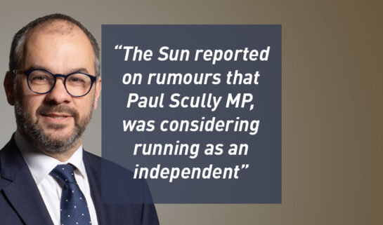 The Sun reported on rumours that Paul Scully MP, was considering running as an independent